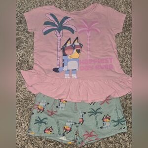 Bluey Pink Flare Tee and Green Shorts Set